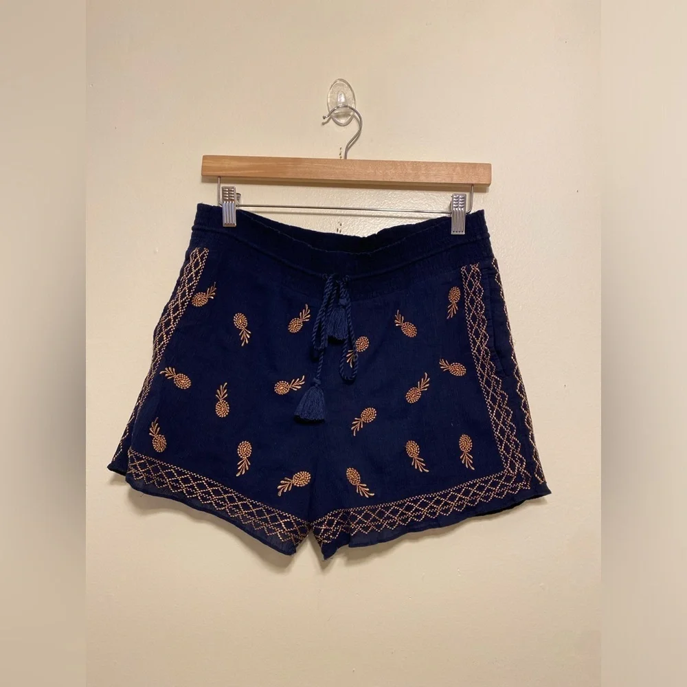 J. Crew Dark Blue Shorts with Tan Embroidery. Size S